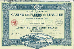 Titre Ancien - Société Anonyme Du Casino Des Fleurs De Beaulieu-sur-Mer -Titre De 1928 - Déco - - Casino