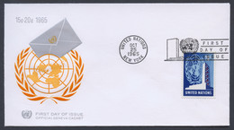 United Nations New York, 1965, 20 C. Definitive, MISSING YELLOW, On FDC (ONLY 4 EXIST) - Michel 158, Gaines #148.1(b) - FDC