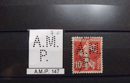 FRANCE TIMBRE SEMEUSE AMP 147 INDICE 7 PERFORE PERFORES PERFIN PERFINS PERFO PERFORATION PERFORIERT LOCHUNG - Used Stamps
