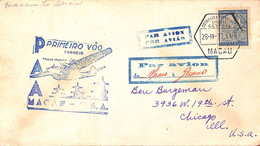 Aa6738 - MACAU Macao   POSTAL HISTORY - FIRST FLIGHT COVER To USA 1937 Guam - Covers & Documents