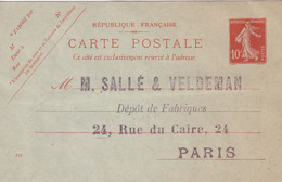 France Entiers Postaux - 10c Semeuse - Carte Postale - Standard- Und TSC-AK (vor 1995)
