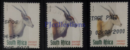 U141 - SOUTH AFRICA 1998 ANTILOPI - ANTELOPES VARIETA' DI COLORE - COLOR VARIETY SET 3 STAMPS USATI - USED - Used Stamps