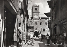 CORTONA - CARTOLINA FG SPEDITA ANNI 50 - VIA NAZIONALE - ANIMATA E MOVIMENTATA - Arezzo