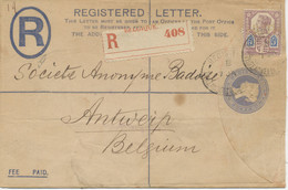GB 1895 VFU QV 2d Postal Stationery Registered Envelope (small Faults) Uprated With QV 5d Type II Jubilee TPO To Belgium - Covers & Documents