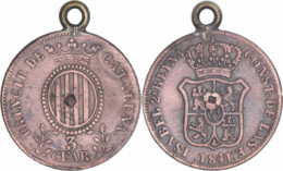 Espagne - Principauté De Catalogne - 1841 - 3 Cuartos - Isabel II - Monté En Pendentif Et Percé - KM.126 - 12-080 - Monnaies Provinciales