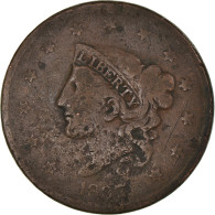 Monnaie, États-Unis, Coronet Cent, Cent, 1837, Philadelphie, B+, Cuivre, KM:45 - 1816-1839: Coronet Head (Tête Couronnée)