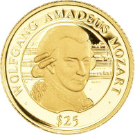 Monnaie, Libéria, Mozart, 25 Dollars, 2000, American Mint, Proof, FDC, Or - Liberia