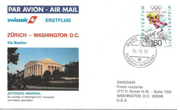 Liechtenstein: 1992 Swissair Air Mail Brief Zürich - Washington D.C. - Covers & Documents