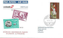 Liechtenstein: 1992 Swissair Air Mail Brief Zürich - Vilnius - Brieven En Documenten