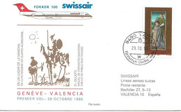 Liechtenstein: 1990 Swissair Air Mail Brief Genève - Valencia - Covers & Documents