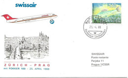 Liechtenstein: 1988 Swissair Air Mail Brief Zürich - Prag - Storia Postale