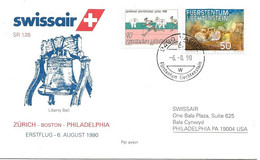 Liechtenstein: 1990 Swissair Air Mail Brief Zürich - Philadelphia - Briefe U. Dokumente