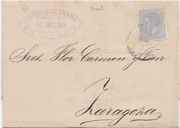31009# ALFONSO XIII ALPHONSE LETTRE Obl BILBAO 1881 Pour ZARAGOZA SARAGOSSE - Covers & Documents