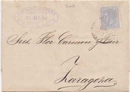 31009# ALFONSO XIII ALPHONSE LETTRE Obl BILBAO 1881 Pour ZARAGOZA SARAGOSSE - Brieven En Documenten