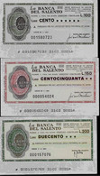 ITALIE – La Banca Del SALENTO A Consorzio Pra Gli Artigiani Della Provincia Di LECCE (1977) – Lot De 3 Billets : 100, -> - [ 4] Emisiones Provisionales