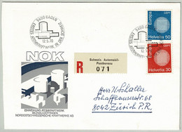 Schweiz / Helvetia 1970, Einschreibebrief Baden - Zürich, Atomkraftwerk Beznau, Atomic Reactor, Europa Cept - Atoom