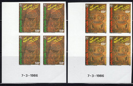 FRENCH POLYNESIA(1986) Tiki Rock Carvings. Set Of 2 Imperforate Blocks Of 4. Scott Nos 436-7, Yvert Nos 259-60. - Sin Dentar, Pruebas De Impresión Y Variedades