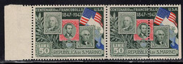 SAN MARINO(1947) US Stamps. Flag. Pair Misperforated Vertically. Scott No 271, Yvert No 313. - Abarten Und Kuriositäten