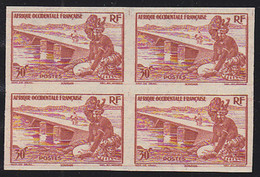 FRENCH WEST AFRICA(1947) Bamako Dike. Imperforate Block Of 4. Scott No 37, Yvert No 26. - Autres & Non Classés