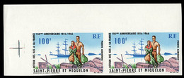 ST. PIERRE & MIQUELON(1966) Arrival Of Settlers. Imperforate Pair. Scott No C33, Yvert No PA36. - Sin Dentar, Pruebas De Impresión Y Variedades