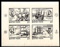 HUNGARY(1978) Explorers And Their Ships. Photographic Proof Of Mini-sheet Of 4. Scott No 2534. - Proofs & Reprints