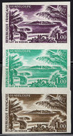 FRANCE(1970) Lighthouse. Palm Trees. Scott No 1280. Yvert No 1646. Gosier Islet, Guadeloupe. Trial Color Strip Of 3. - Pruebas De Colores 1945-…