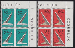 NORTHERN CYPRUS(1976) Liberation Monument. Set Of 2 Corner Blocks Of 4 Overprinted ORNEK (specimen). Scott 39-40 - Sonstige & Ohne Zuordnung