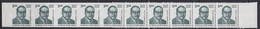 INDIA(2001) B.R. Ambedkar. Strip Of 10 With Left 4 Stamps Totally Imperf And 5th Stamp Imperf On Left. Scott No 1872. - Plaatfouten En Curiosa