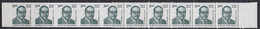 INDIA(2001) B.R. Ambedkar. Strip Of 10 With Left 4 Stamps Totally Imperf And 5th Stamp Imperf On Left. Scott No 1872. - Variétés Et Curiosités