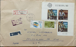 PORTUGAL MADEIRA 1981, REGISTER COVER USED TO USA ,CHIADO CITY CANCEL, EUROPA STAMP, ANTONIO SEGIO ,OX CART - Cartas & Documentos