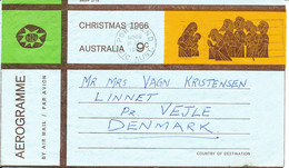 Australia Aerogramme Christmas 1966 Sent To Denmark Portland 31-1-1967 - Aérogrammes