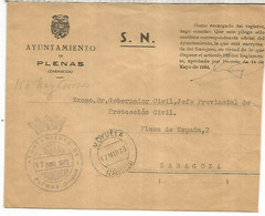 CC CON FRANQUICIA AYUNTAMIENTO DE PLENAS ZARAGOZA 1973 MAT MOYUELA - Franchise Postale