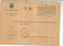 CC CON FRANQUICIA AYUNTAMIENTO DE PLENAS ZARAGOZA 1973 MAT MOYUELA - Franchise Postale