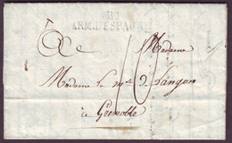 ESPAGNE- LAC - Lettre De Tariffa (Espagne) (1824) + (R) ARM.ESPAGNE + Taxe 10 Pour Grenoble (37) - Armeestempel (vor 1900)