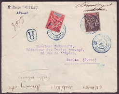 LSC - Tàd DIEGO SUAREZ MADAGASCAR En Bleu (1906) Sur N° 43 + N° 35 + Recommandé Pour Bastia (Corse) - Cartas & Documentos
