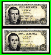 BILLETES  PAREJA CORRELATIVA  AÑO 1951 - 5 PESETAS 16 DE AGOSTO 1951. JAIME BALMES. - 5 Peseten