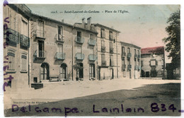 - 1013 - Saint Laurent  De Cerdans, ( P. O ). Place De L'Eglise, Rare, Hôtel, Un Peu De Coulers, écrite 1908, TBE Scans. - Sonstige & Ohne Zuordnung