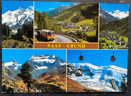 Saas-Grund/ Postauto/ Gondelbahn/ Mehransicht Ort - Saas-Grund