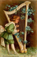 Ange Angelot Angel * CPA Illustrateur Gaufrée Embossed * Joueur De Harpe * Instrument Musique Musicien - Angels