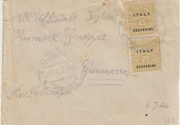 113-Amgot-Occupazione Alleata Sicilia-Bustina X Biglietto Da Visita Con Coppia 25c. Da Catania A Giumarra - Ocu. Anglo-Americana: Sicilia