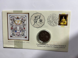 (1 N 29) Australia - Queen Elizabeth Birday FDC 1994 With Queen Elizabeth 2000 Visit To Austrlaia 50-cents Coin - 50 Cents