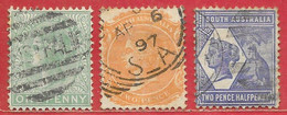 Australie Du Sud N°60A à/to 62A  (filigrane SA, Dentelé 13) 1893-95 O - Oblitérés
