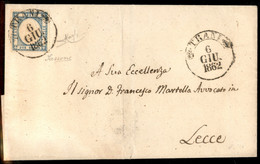 Antichi Stati Italiani - Province Napoletane - Annullamenti - Trani - 2 Grana (20) Su Lettera Per Lecce Del 6.6.1862 - R - Other & Unclassified