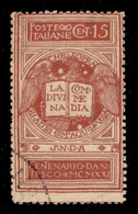 Regno - Vittorio Emanuele III - 1921 - 15 Cent Dante Rosa Brunastro (116B) Usato - Cert. AG - Autres & Non Classés