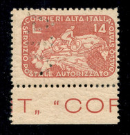 Regno - Servizi Postali Autorizzati - COR.AL.IT. - COR.AL.IT. - 1945 - Saggi - 14 Lire Ciclista (8) Perforato (ANNULL)AT - Other & Unclassified