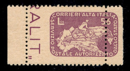 Regno - Servizi Postali Autorizzati - COR.AL.IT. - 1945 - 5(6) Lire Ciclista (10ab) Bordo Foglio Con Dentellatura Sposta - Other & Unclassified