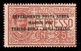 Regno - Vittorio Emanuele III - Posta Aerea - 1917 - 25 Cent Torino Roma (1 - Aerea) Con Dentellatura Verticale Spostata - Other & Unclassified