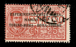 Regno - Vittorio Emanuele III - Posta Aerea - 1917 - 25 Cent Torino Roma (1 - Aerea) Usato - Dentellatura Verticale Spos - Other & Unclassified