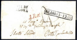 Cover 1852, Lettera In Porto Assegnato Da Milano 13.12.1852 Per Lortallo, Tassa A Tampone "2" E Annulli "A. R. F." E "VI - Lombardy-Venetia