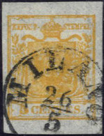 O 1850, 5 Cent. Arancio Su Carta Sottile 0,075mm, Timbrato Milano 26.5., Splendido, Cert. Dr. Ferchenbauer, Sass. 1h / 2 - Lombardy-Venetia
